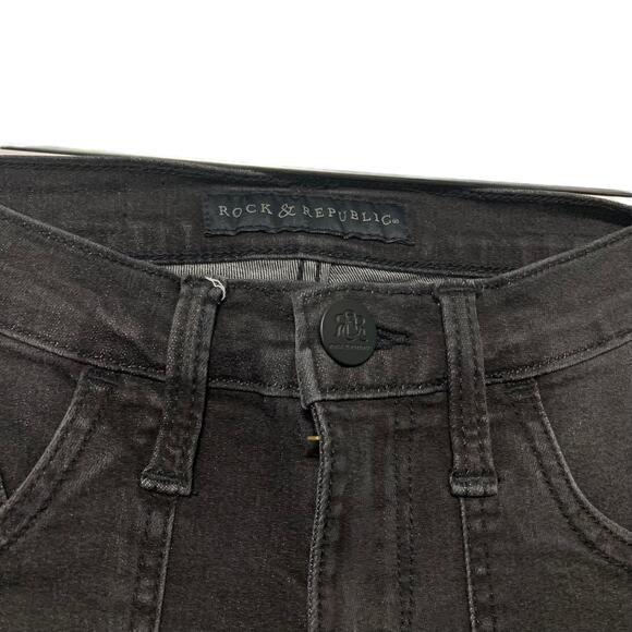 Rock & Republic‎ Rocker Carpenter Cropped Black Jeans 2 Front Pockets Mid Rise - Picture 5 of 9